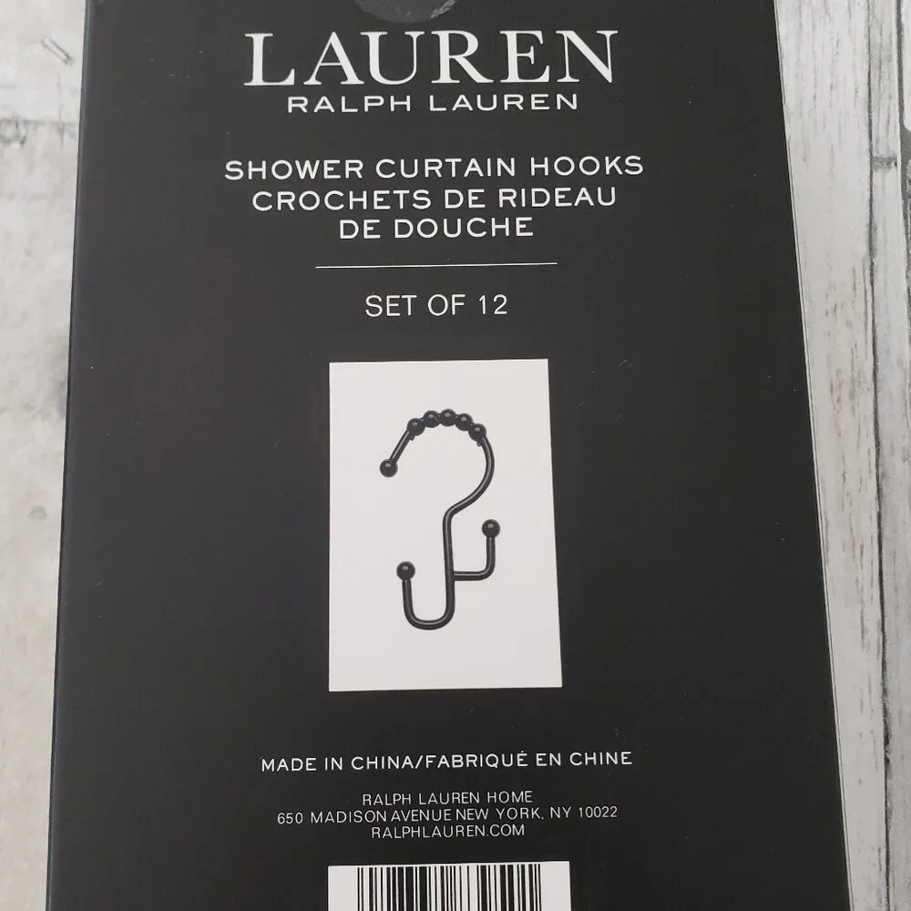 NWT - Lauren Ralph Lauren Shower Curtain Hooks Set of 12 in Matte Black